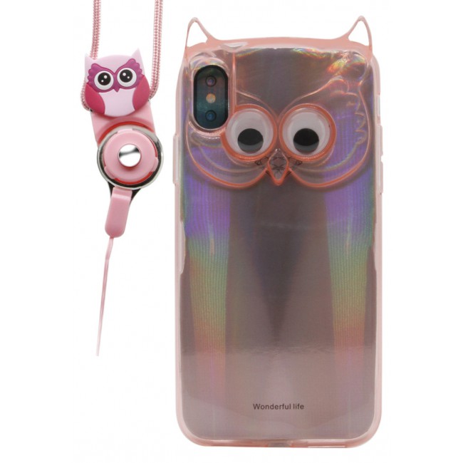 Margoun Owl Series for Apple iPhone X (5.8 inch) Tempered Back Cover Cute Cartoon Case with Strap 