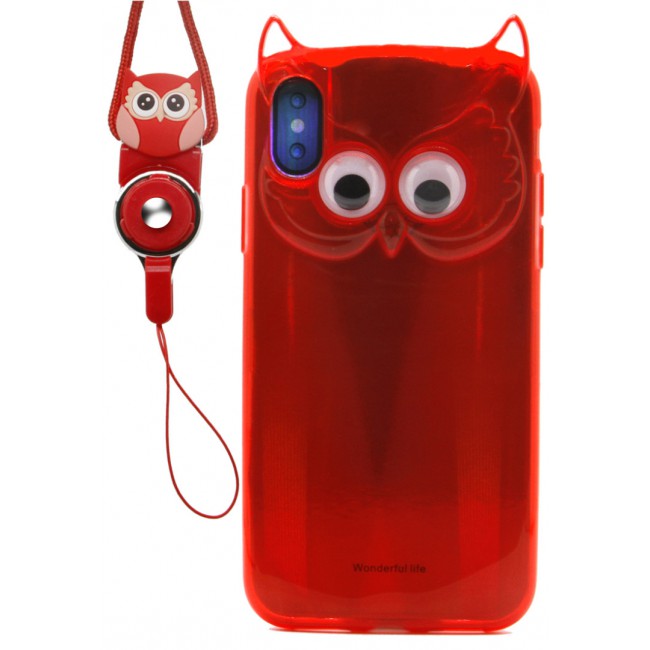 Margoun Owl Series for Apple iPhone X (5.8 inch) Tempered Back Cover Cute Cartoon Case with Strap 