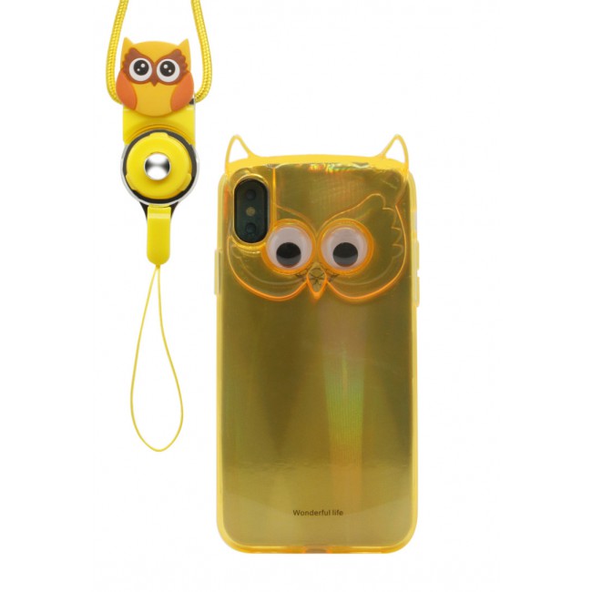 Margoun Owl Series for Apple iPhone X (5.8 inch) Tempered Back Cover Cute Cartoon Case with Strap 