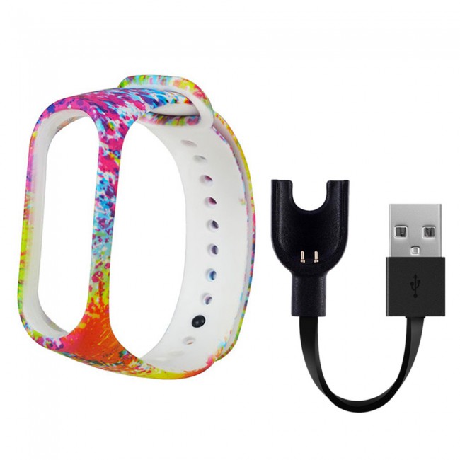 Margoun Printed Pattern Silicone Strap for Xiaomi Mi Band 3 / Mi 3 Band with Charger Cable – MG20