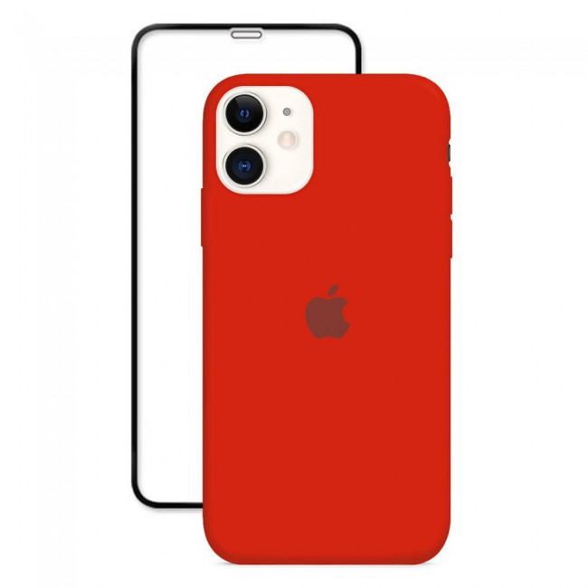 2Pack Margoun Silicone Case Cover with 3D Screen Protector for iPhone 12 - Red