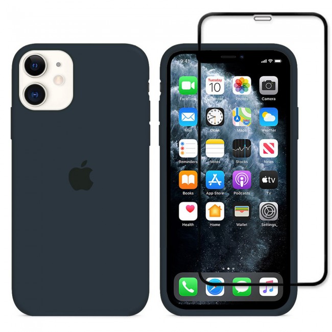2Pack Margoun Silicone Case Cover with 3D Screen Protector for iPhone 12 - Dark Blue