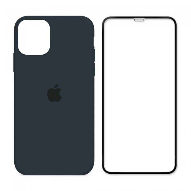2Pack Margoun Silicone Case Cover with 3D Screen Protector for iPhone 12 - Dark Blue