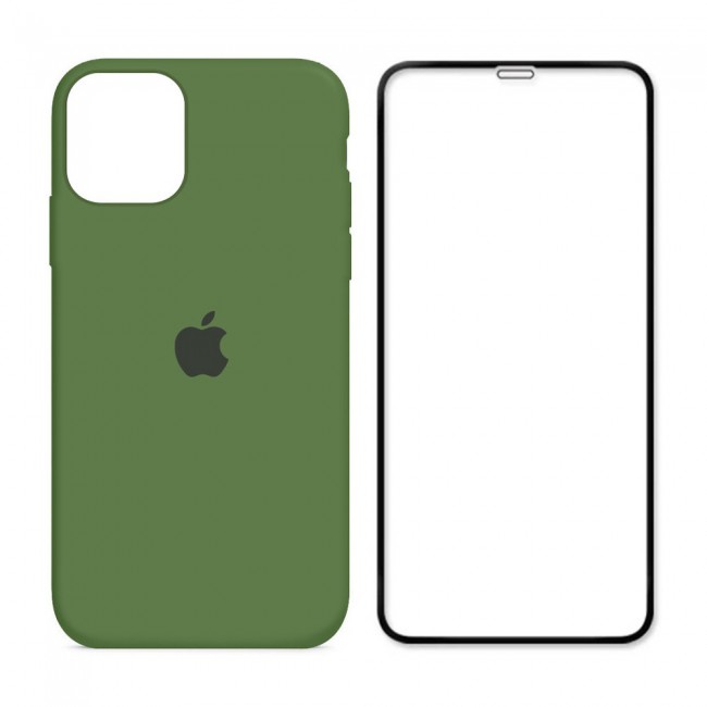 2Pack Margoun Silicone Case Cover with 3D Screen Protector for iPhone 12 - Green