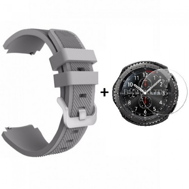 Margoun Textured Silicone Watch Band 22mm and Screen Protector for Samsung Gear S3 Frontier S3 Classic - Grey