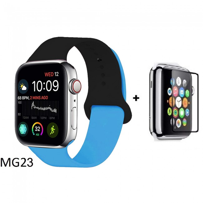 Margoun Soft Silicone 2-Color Apple Watch Band, Bracelet Wrist Belt Watchband for iWatch Series 1/2/3/4 with a Glass Screen Protector in 9 Color Codes – 42/44mm