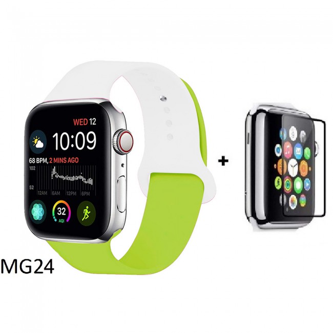 Margoun Soft Silicone 2-Color Apple Watch Band, Bracelet Wrist Belt Watchband for iWatch Series 1/2/3/4 with a Glass Screen Protector in 9 Color Codes – 42/44mm