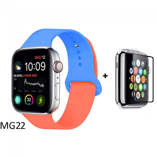 Margoun Soft Silicone 2-Color Apple Watch Band, Bracelet Wrist Belt Watchband for iWatch Series 1/2/3/4 with a Glass Screen Protector in 9 Color Codes – 42/44mm