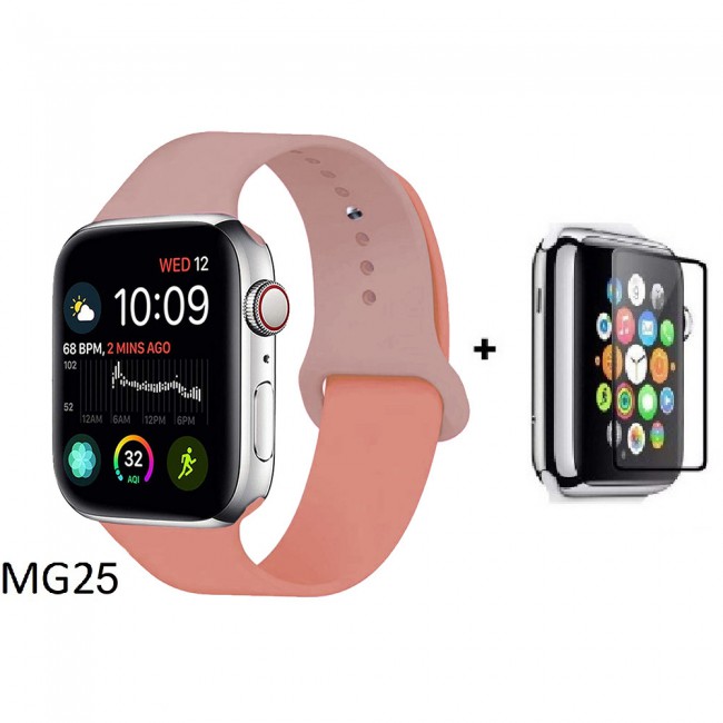 Margoun Soft Silicone 2-Color Apple Watch Band, Bracelet Wrist Belt Watchband for iWatch Series 1/2/3/4 with a Glass Screen Protector in 9 Color Codes – 42/44mm