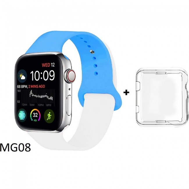 Margoun Soft Silicone 2-Color Apple Watch Band, Bracelet Wrist Belt Watchband for iWatch Series 1/2/3/4 with a protective TPU Case in 20 Color Codes – 42/44mm