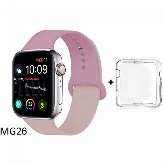 Margoun Soft Silicone 2-Color Apple Watch Band, Bracelet Wrist Belt Watchband for iWatch Series 1/2/3/4 with a protective TPU Case in 9 Color Codes – 42/44mm
