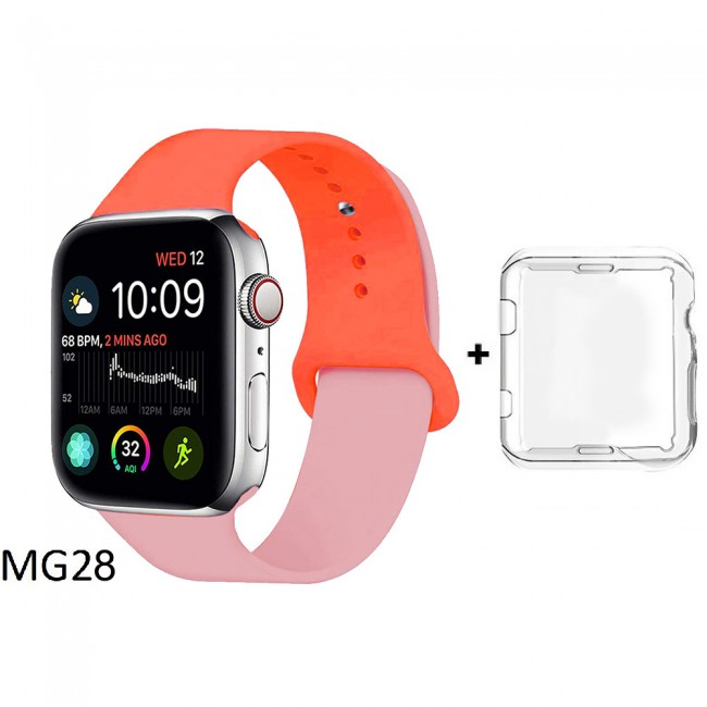 Margoun Soft Silicone 2-Color Apple Watch Band, Bracelet Wrist Belt Watchband for iWatch Series 1/2/3/4 with a protective TPU Case in 9 Color Codes – 42/44mm