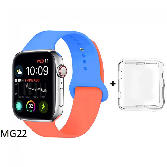 Margoun Soft Silicone 2-Color Apple Watch Band, Bracelet Wrist Belt Watchband for iWatch Series 1/2/3/4 with a protective TPU Case in 9 Color Codes – 42/44mm