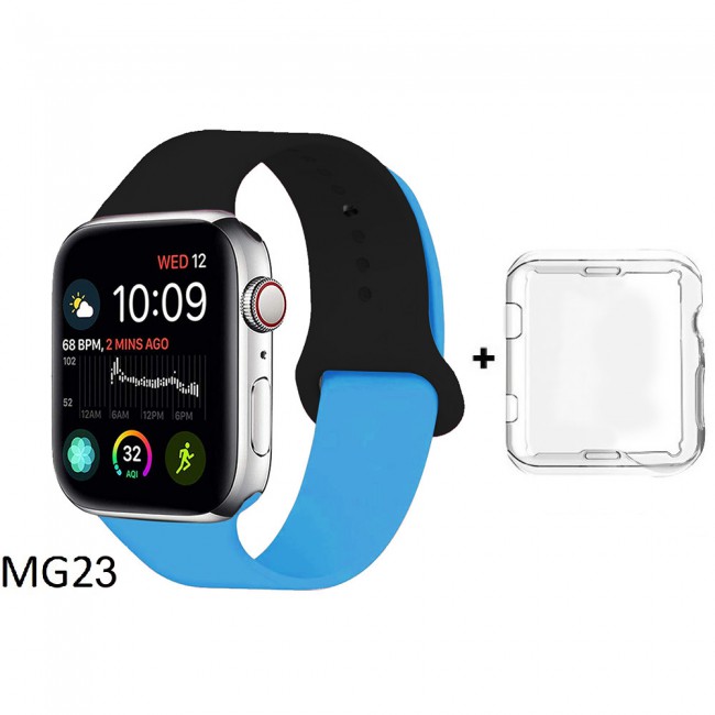 Margoun Soft Silicone 2-Color Apple Watch Band, Bracelet Wrist Belt Watchband for iWatch Series 1/2/3/4 with a protective TPU Case in 9 Color Codes – 42/44mm