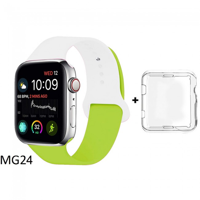 Margoun Soft Silicone 2-Color Apple Watch Band, Bracelet Wrist Belt Watchband for iWatch Series 1/2/3/4 with a protective TPU Case in 9 Color Codes – 42/44mm
