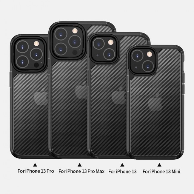 Margoun TPU PC Case Cover Carbon Fiber Design for iPhone 13 Pro Max - Black Border