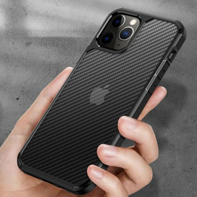 Margoun TPU PC Case Cover Carbon Fiber Design for iPhone 13 Pro Max - Black Border