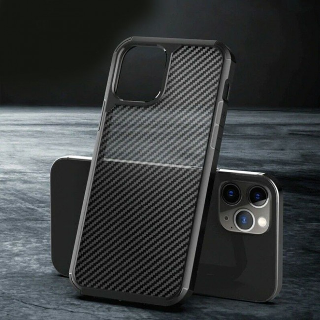 Margoun TPU PC Case Cover Carbon Fiber Design for iPhone 13 Pro Max - Black Border