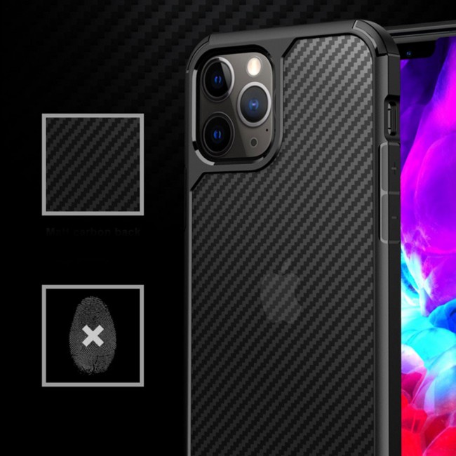Margoun TPU PC Case Cover Carbon Fiber Design for iPhone 13 Pro Max - Black Border