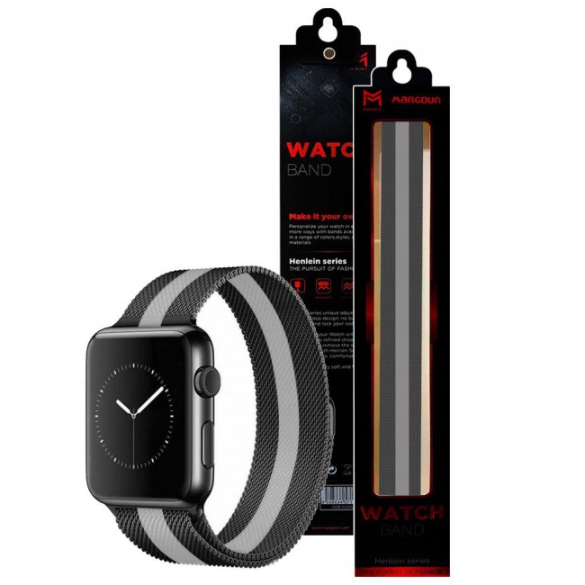 Apple Watch Milanese Loop Band 42-44-45mm Henlein Series by Margoun - Black and Grey