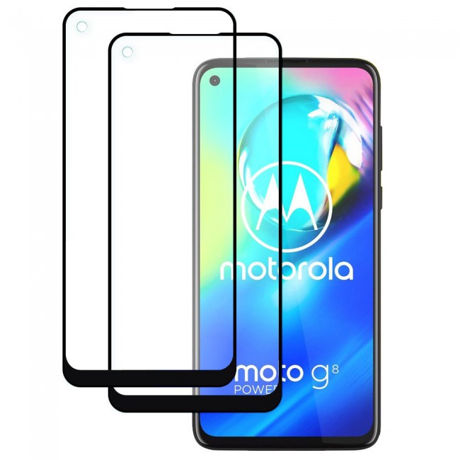 Motorola Moto G8 Power Tempered 3D Glass 2-Pack Super Shieldz Margoun- Black Frame