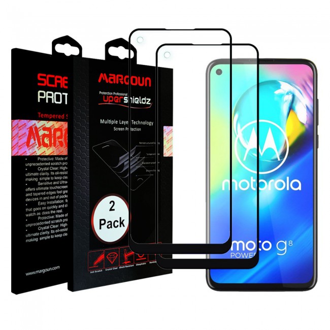 Motorola Moto G8 Power Tempered 3D Glass 2-Pack Super Shieldz Margoun- Black Frame