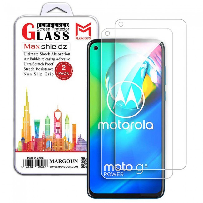 Motorola Moto G8 Power Tempered Glass 2Pack Max Shieldz Margoun - Clear