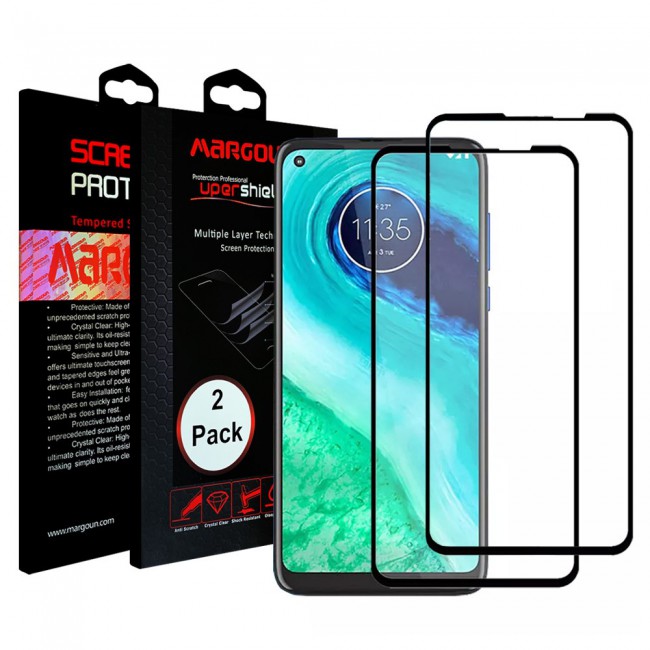 Motorola Moto G8 Tempered 3D Glass 2-Pack Super Shieldz Margoun- Black Frame