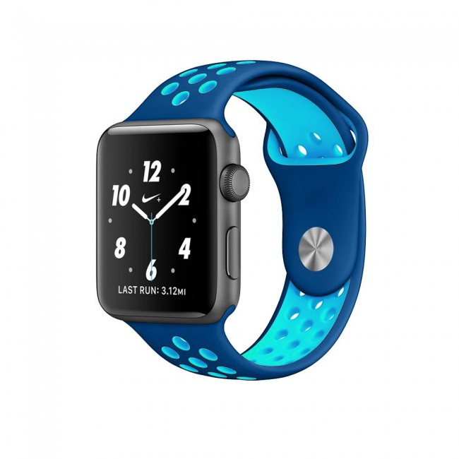 Apple Watch Band 42-44-45mm Silicone Nike Design Strap Henlein Series by Margoun - Dark and Light Blue