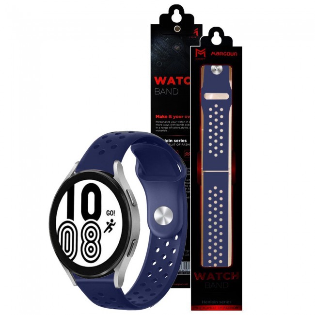 20mm Silicone Nike Design Band for Samsung Galaxy Watch 4 and 4 Classic 40-44mm 42-46mm Henlein Series by Margoun - Dark Blue