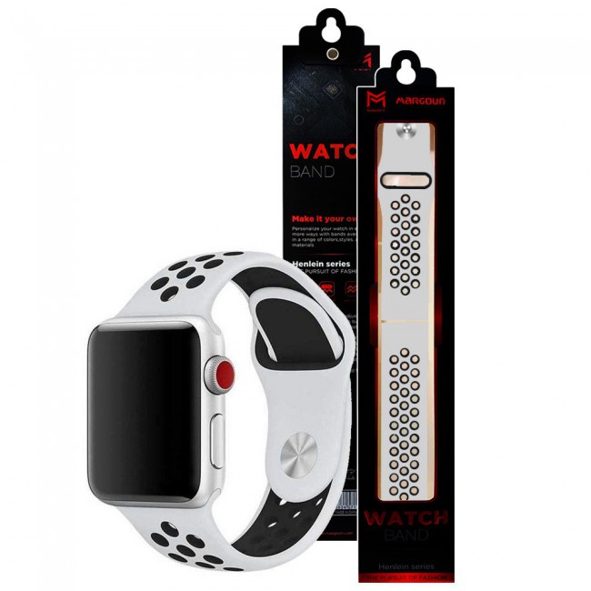 Apple Watch Band 42-44-45mm Silicone Nike Design Strap Henlein Series by Margoun - Light Grey Black