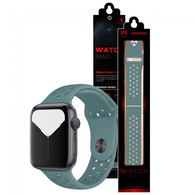 Apple Watch Band 42-44-45mm Silicone Nike Design Strap Henlein Series by Margoun - Green Teal