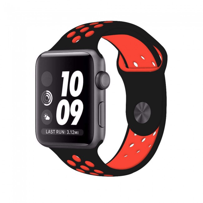 Apple Watch Band 38-40-41mm Silicone Nike Design Strap Henlein Series by Margoun - Black Red