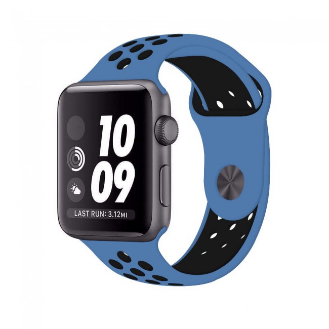 Apple Watch Band 42-44-45mm Silicone Nike Design Strap Henlein Series by Margoun - Blue and Black
