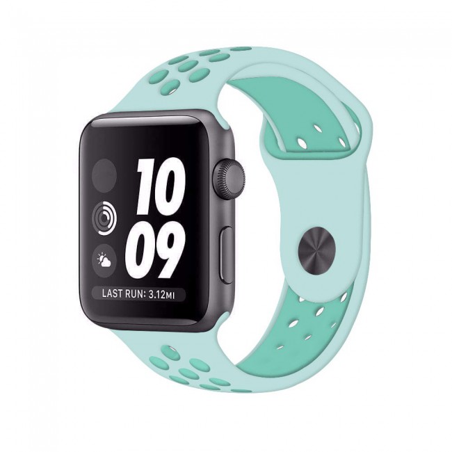 Apple Watch Band 42-44-45mm Silicone Nike Design Strap Henlein Series by Margoun - Blue and Turquoise