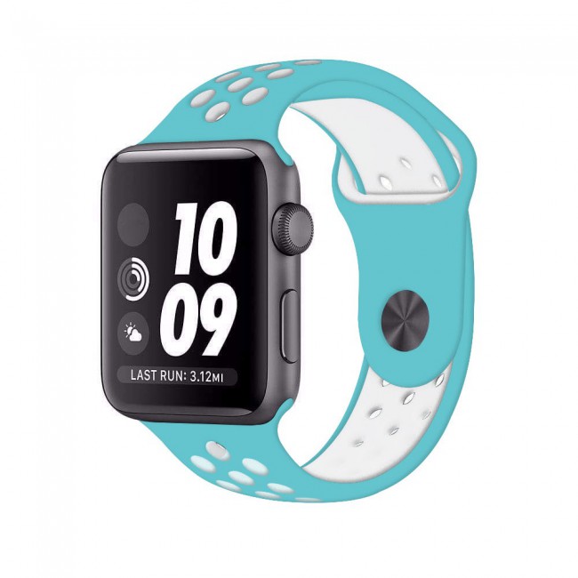 Apple Watch Band 42-44-45mm Silicone Nike Design Strap Henlein Series by Margoun - Blue and White
