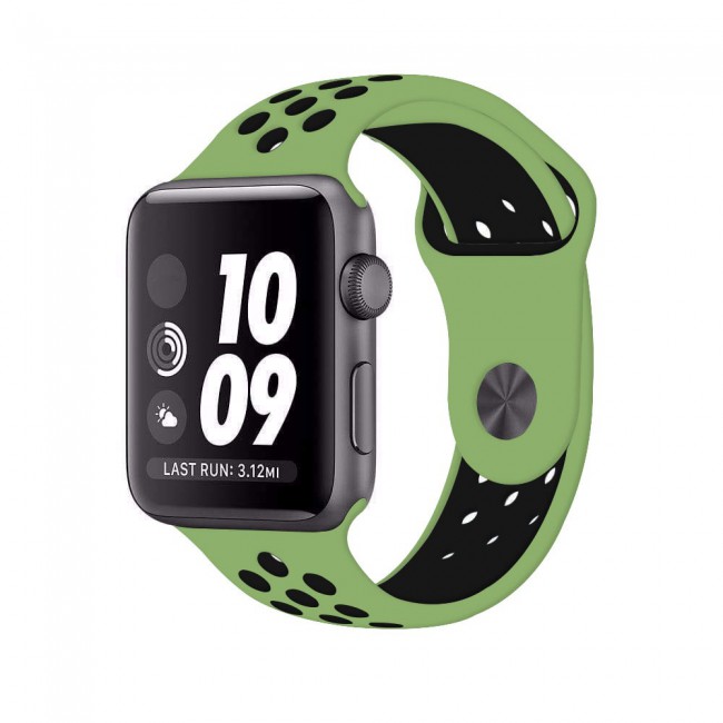 Apple Watch Band 42-44-45mm Silicone Nike Design Strap Henlein Series by Margoun - Green Black