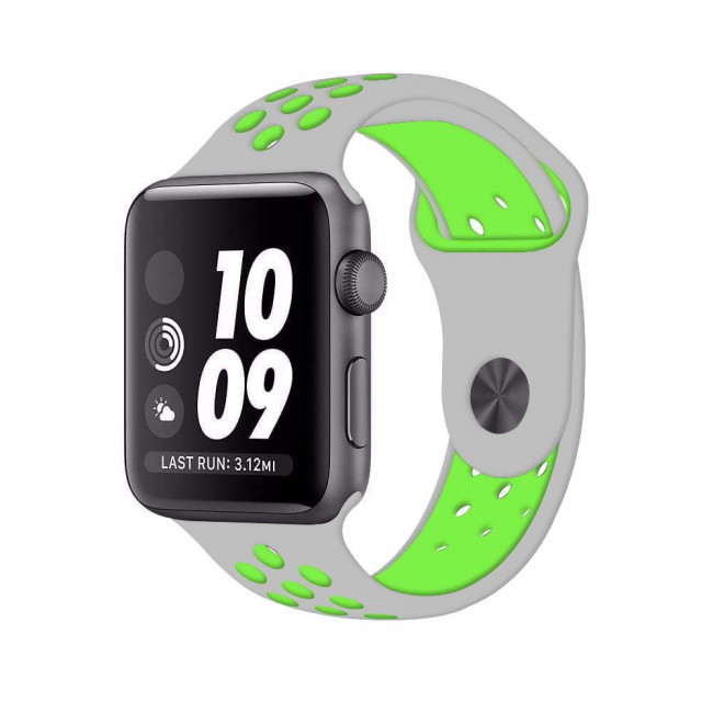 Apple Watch Band 42-44-45mm Silicone Nike Design Strap Henlein Series by Margoun - Grey and Neon Green
