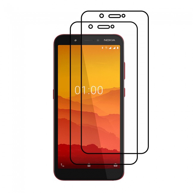 Nokia C1 Glass 3D Tempered 2 Pack Super Shieldz Margoun- Black Frame
