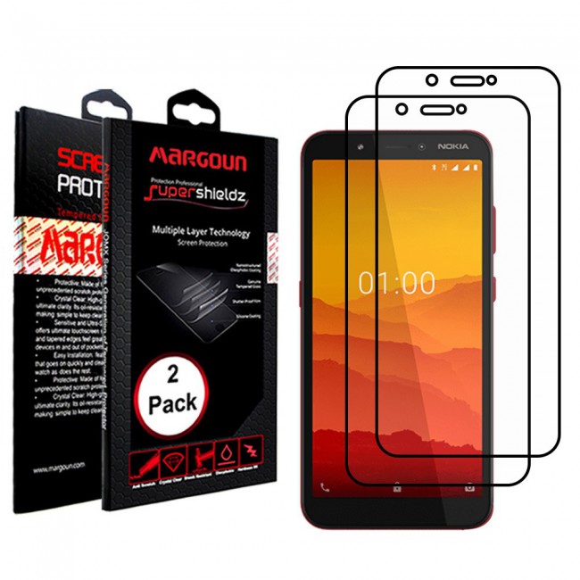 Nokia C1 Glass 3D Tempered 2 Pack Super Shieldz Margoun- Black Frame