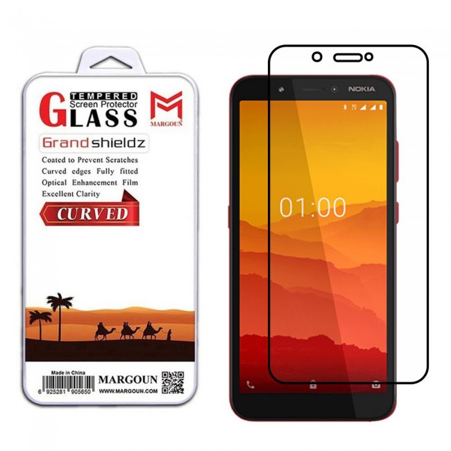 Nokia C1 Glass 3D Tempered Grand Shieldz Margoun - Black Frame