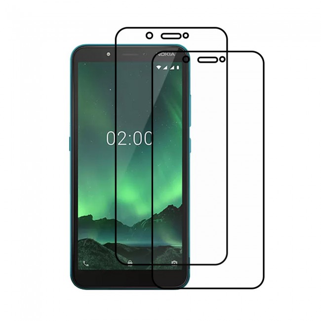 Nokia C2 Glass 3D Tempered 2 Pack Super Shieldz Margoun- Black Frame
