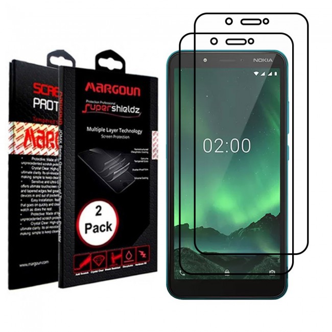 Nokia C2 Glass 3D Tempered 2 Pack Super Shieldz Margoun- Black Frame