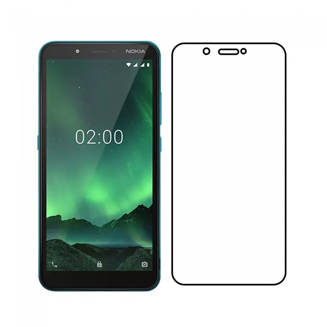 Nokia C2 Glass 3D Tempered Grand Shieldz Margoun - Black Frame