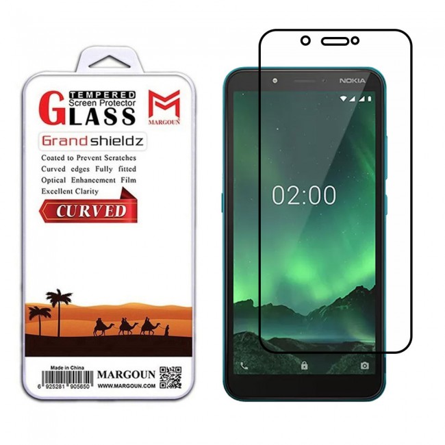 Nokia C2 Glass 3D Tempered Grand Shieldz Margoun - Black Frame