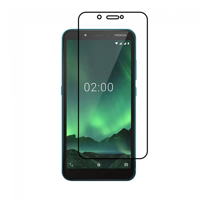 Nokia C2 Glass 3D Tempered Grand Shieldz Margoun - Black Frame