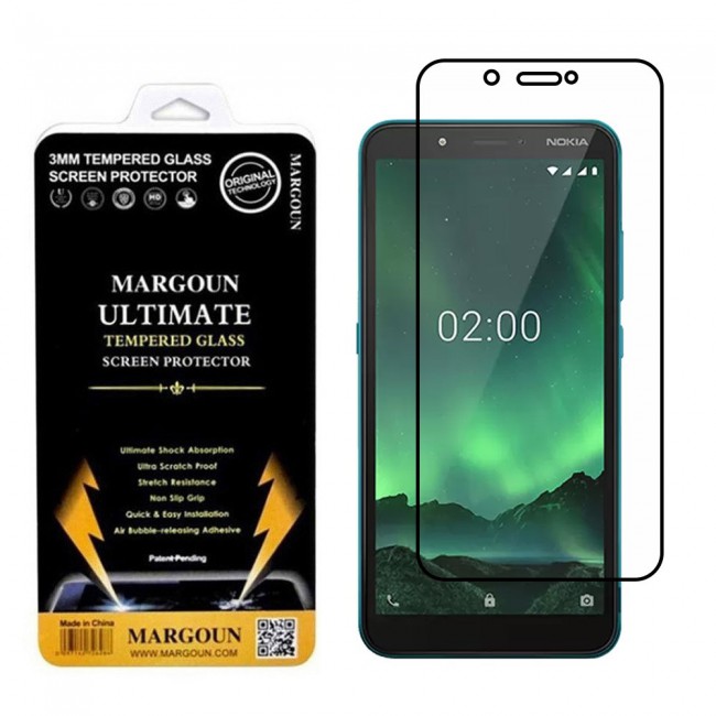 Nokia C2 Glass 3D Tempered Ultimate Margoun - Black Frame