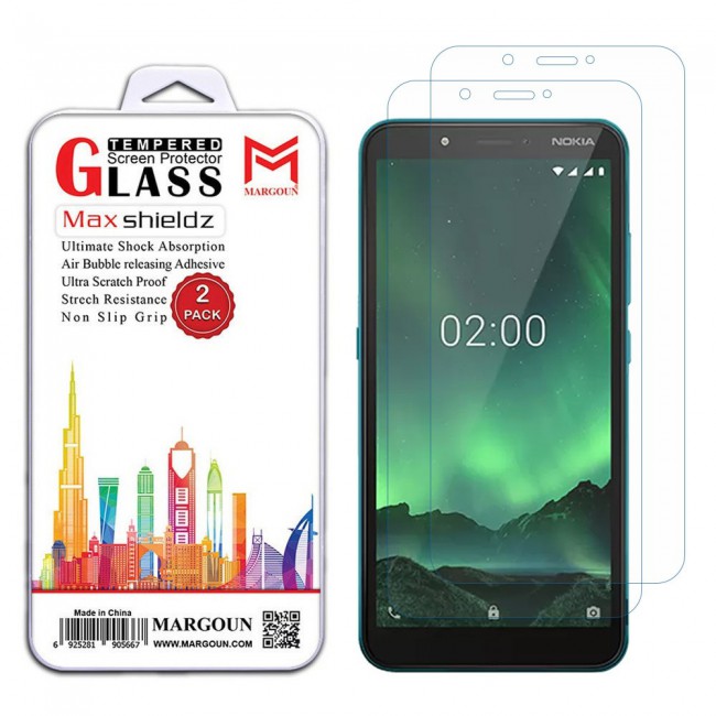Nokia C2 Tempered Glass 2 Pack Max Shieldz Margoun - Clear
