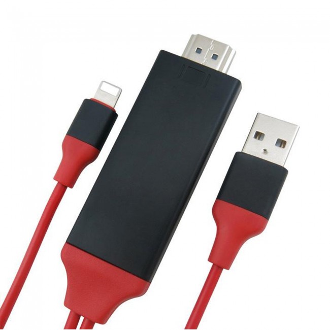 OTN-7575S Lightning to HDMI Cable HDTV Adapter 2m – Red