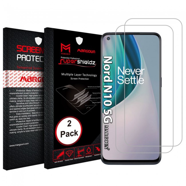 OnePlus Nord N10 5G Tempered Screen Protector Super Shieldz Glass by Margoun 2-Pack - Clear